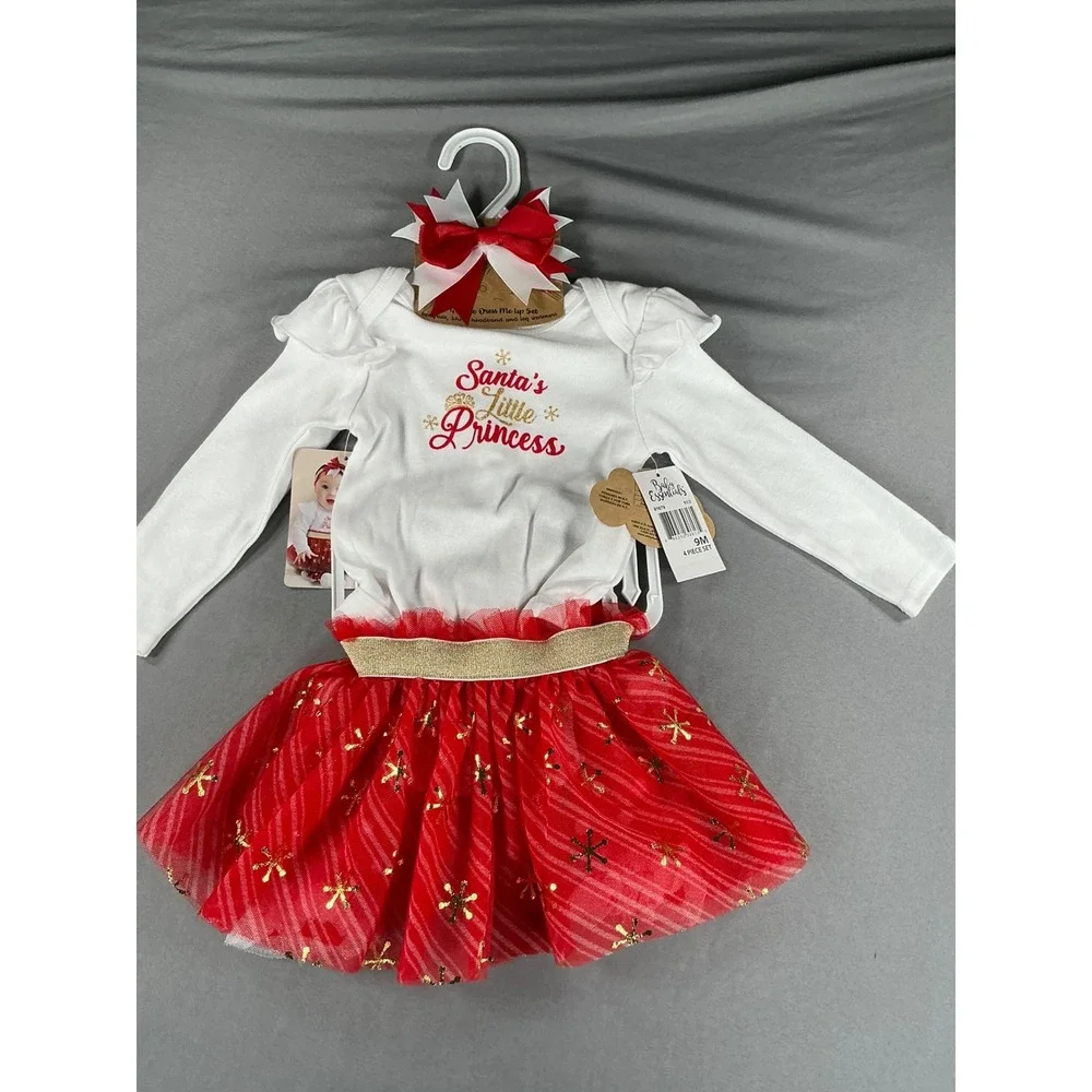 NWT Baby Essentials Santa's Little Princess 4-Piece Christmas Set 3M
